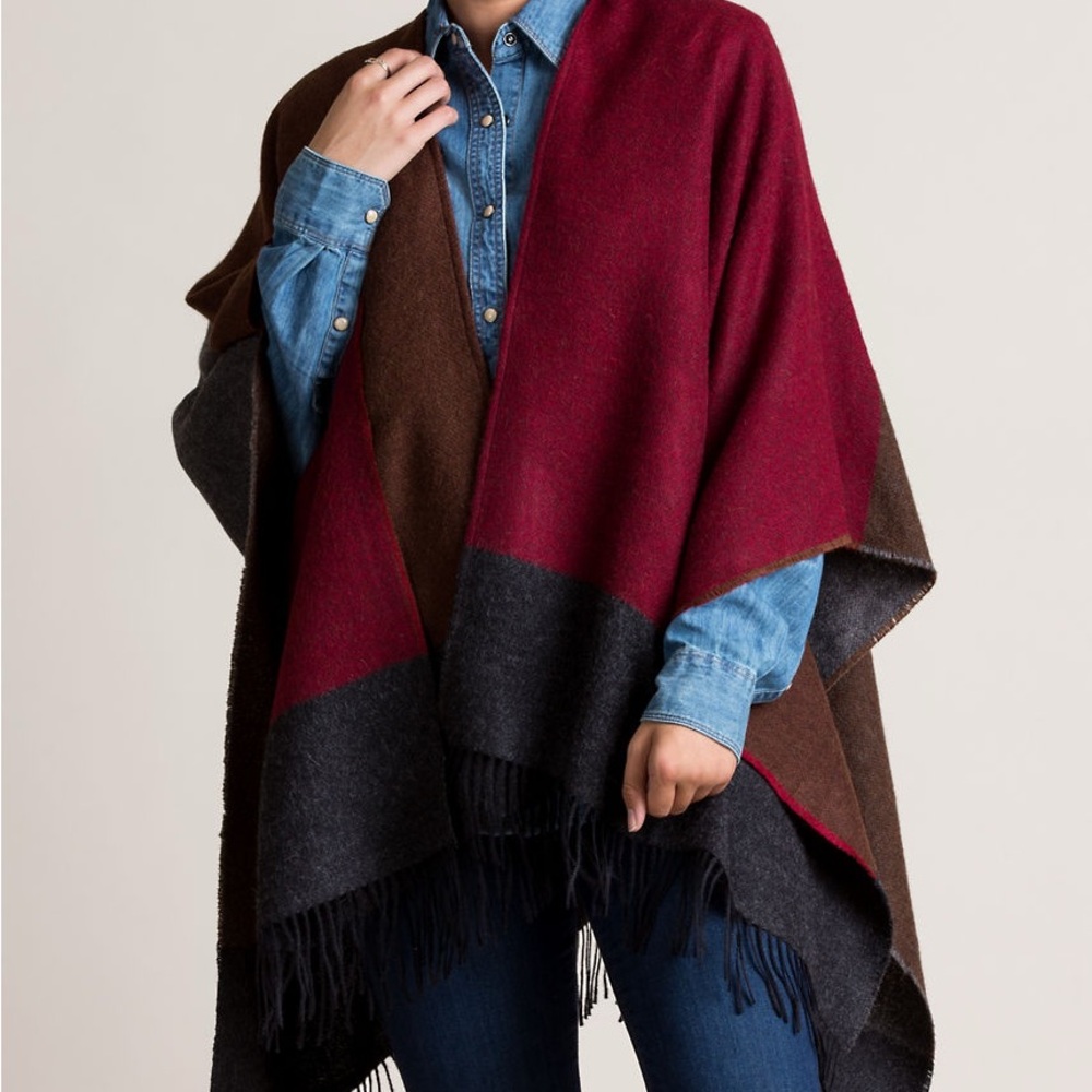 Overland Blair Peruvian Baby Alpaca Wool Ruana Cape Colorblock Wrap